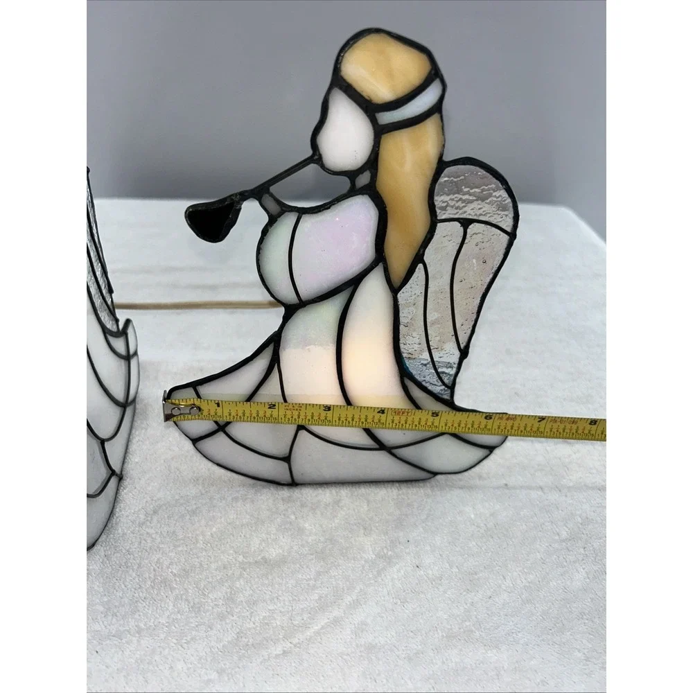 Set Of 2 Stained Glass Angel Accent Glass Metal Tiffany Style Night Lights